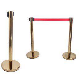 Gold hotel bollard with pull-out red tape