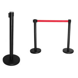 Black hotel bollard with pull-out tape