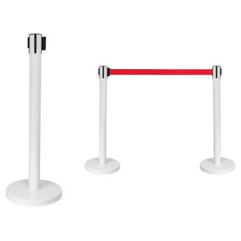 White hotel bollard with pull-out red tape