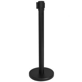 Black hotel bollard with pull-out black tape